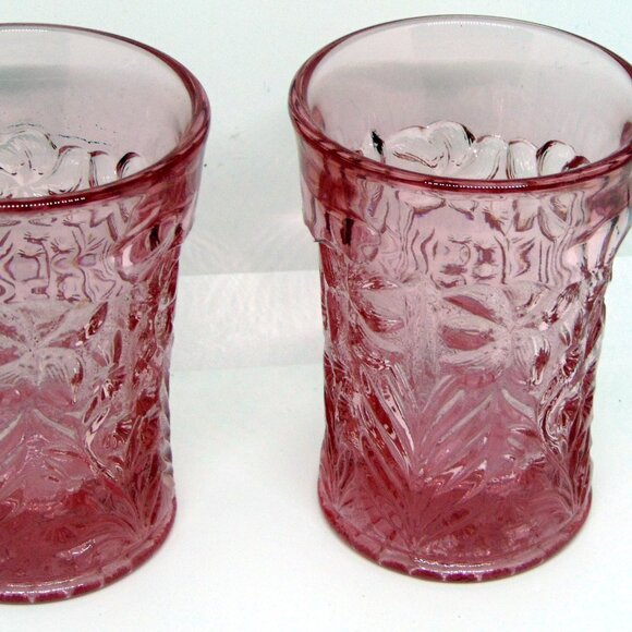 2 L.E. Smith Dark Pink Dogwood with Tiger Lilies Tumblers Great Condition - Picture 2 of 4